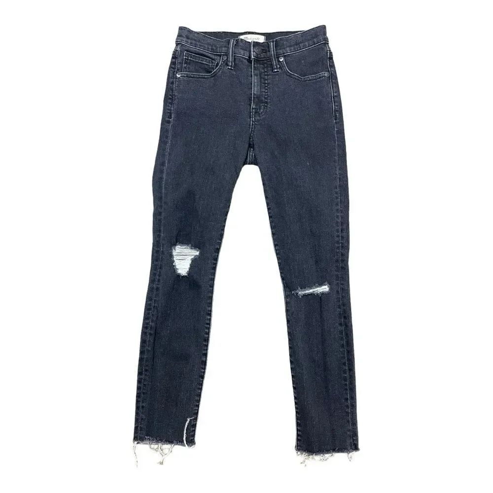 Madewell Women's Size 25 9" High Rise Black Distressed Skinny Jeans Raw Hem